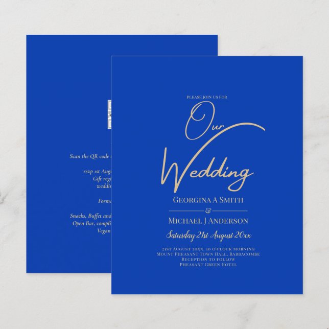 Convite de casamento Real Azul Monocromático (Frente/Verso)