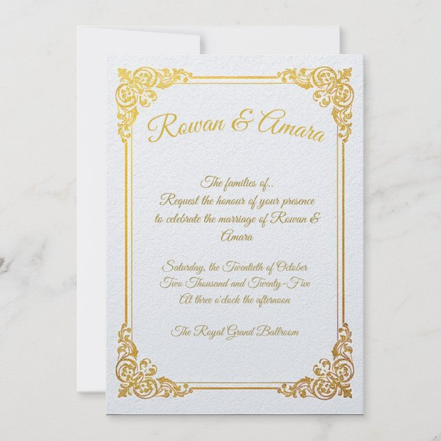 Convite de Casamento Real com Folha de Ouro Elegan (Frente)