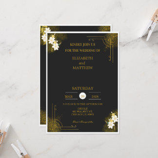 Convite de casamento real em preto e dourado