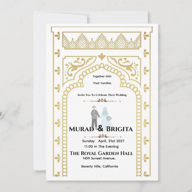Convite de Casamento Real Indiano – Design Dourado (Frente)