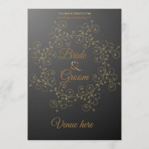 Convite de Casamento Real Preto e Dourado Elegante