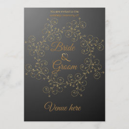 Convite de Casamento Real Preto e Dourado Elegante