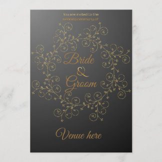 Convite de Casamento Real Preto e Dourado Elegante