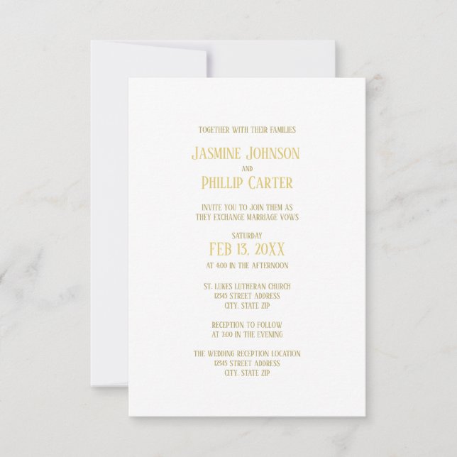 Convite de Casamento/Recepção Simple Gold - 3x5 (Frente)