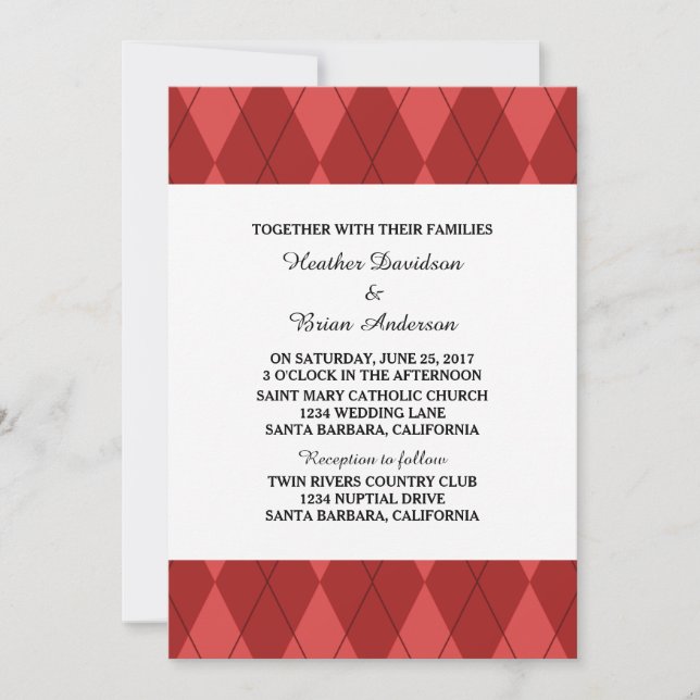 Convite de casamento Red Argyle (Frente)