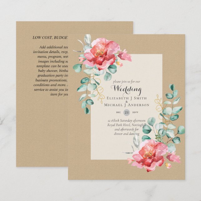 CONVITE DE CASAMENTO Red Floral Eucalyptus - MAIS  (Frente/Verso)