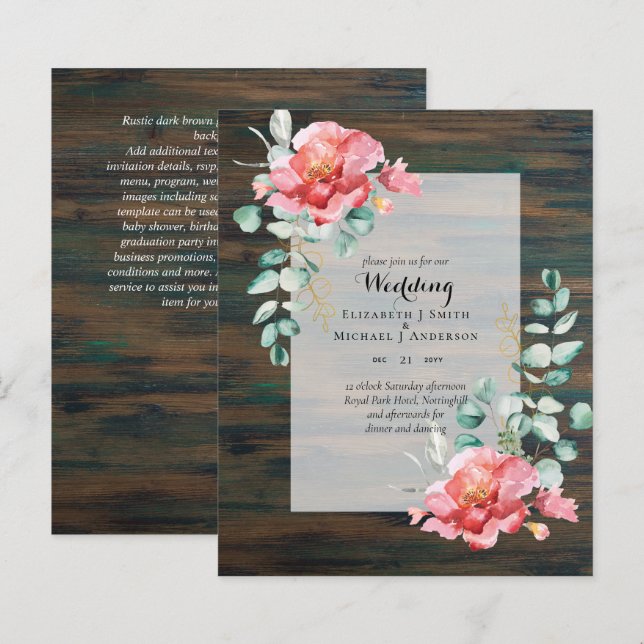 CONVITE DE CASAMENTO Red Floral Eucalyptus - MAIS  (Frente/Verso)