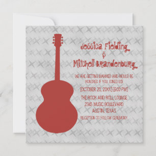 Convite de casamento Red Guitar Grunge