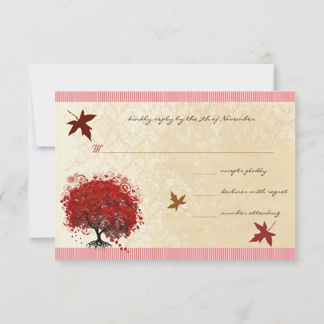 Convite de Casamento Red Heart Tree Fall Leaves (Verso)