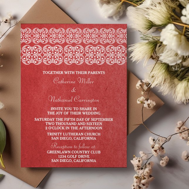 Convite de casamento Red Modern Bohemian (Red Modern Bohemian Wedding Invite)
