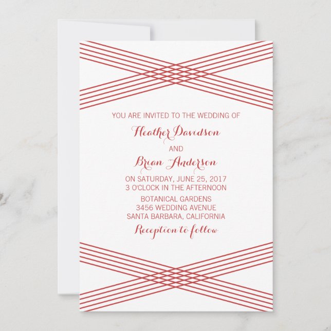 Convite de casamento Red Modern Deco (Frente)