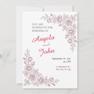Convite de Casamento Red Rose Fine Line
