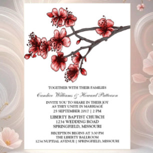 Convite de casamento Red Simple Cherry Blossoms