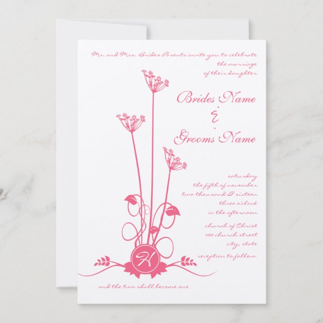 Convite de Casamento Redemoinho Flor Silvestre Ros (Frente)