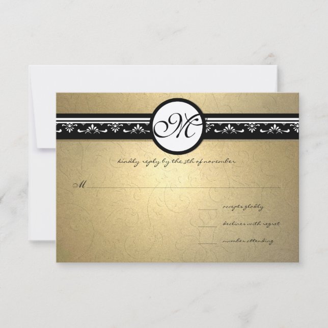 Convite de Casamento Redemoinhos Damasco Dourado 5 (Frente)
