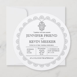 Convite de casamento redondo de Hamsa Elegante