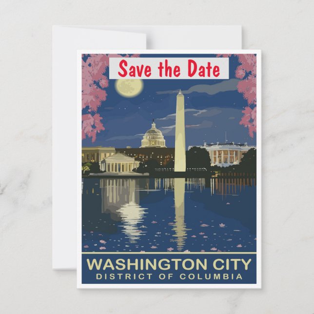 Convite de casamento refletindo Washington DC (Frente)