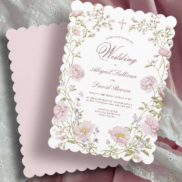 Convite de Casamento Religioso com Moldura Floral 