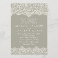 Convite de casamento| rendas brancas em verde-oliv