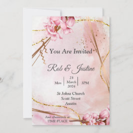 Convite de casamento requintado, floral rosa
