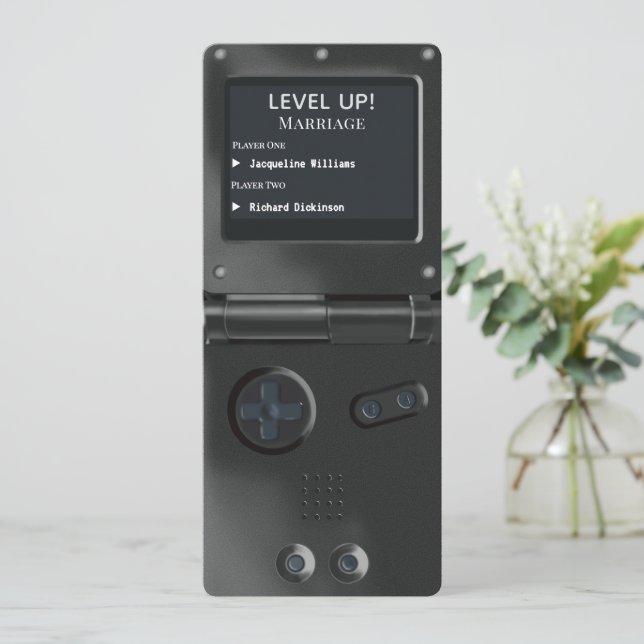 Convite de Casamento Retro Black II Console de Jog (Em pé/Frente)