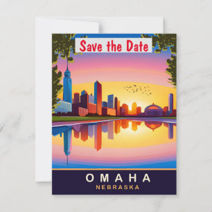 Convite de casamento retrô com a silhueta de Omaha