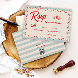 Convite de Casamento Retro com Código QR em Script