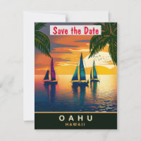 Convite de Casamento Retro de Iate em Oahu Havaí