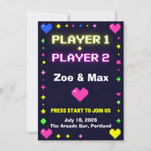 Convite de Casamento Retro de Jogos Player 1 Playe
