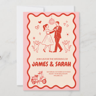 Convite de Casamento Retro Groovy Disco Bailando