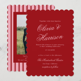 Convite de Casamento Retro Listrado de Rosa Vermel