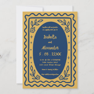 Convite de Casamento Retro Pintado à Mão Contempor