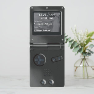 Convite de Casamento Retro Preto Console de Jogos 