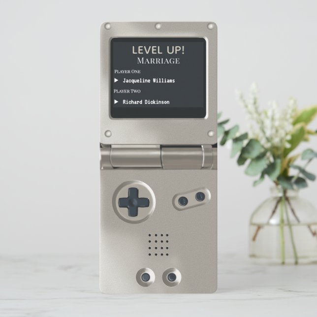Convite de Casamento Retro Silver II Console de Jo (Em pé/Frente)