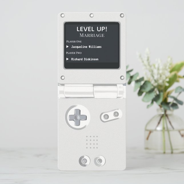 Convite de Casamento Retro White II Console de Jog (Em pé/Frente)
