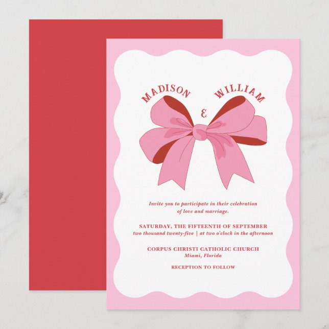 Convite De Casamento Retroativo De Onda Vermelha C (Frente/Verso)