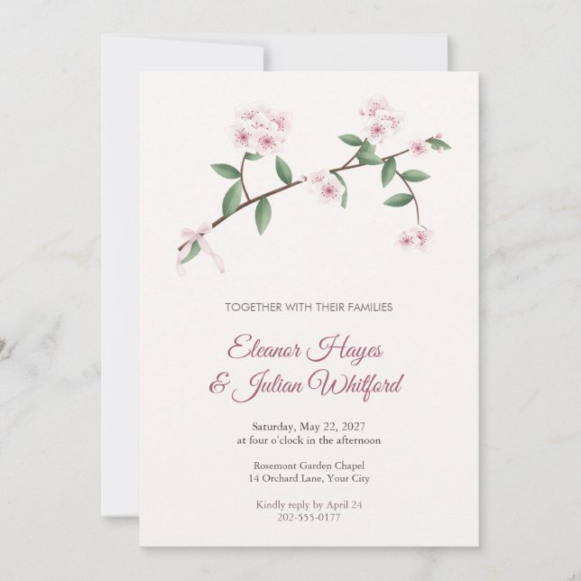 Convite de Casamento Rhaphiolepis Blush Blossom (Frente)