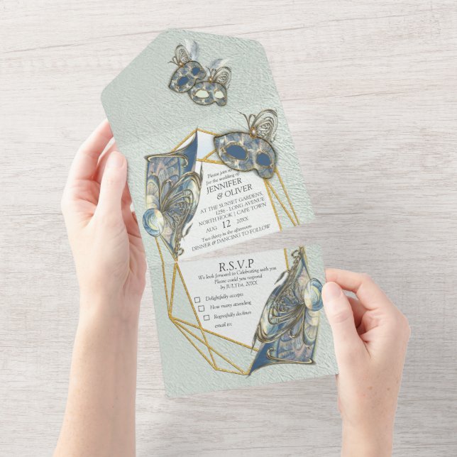 Convite de Casamento Rococó Rico Romântico Tudo em (Aba destacável)