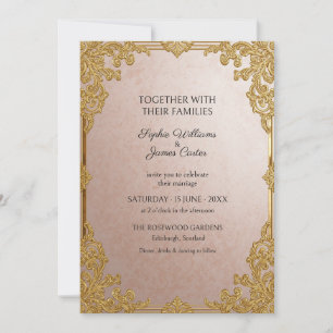 Convite de Casamento Rococó Rosa Bege Dourado
