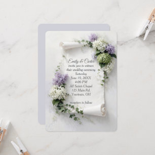 Convite de Casamento Rolo com Lilases e Hortênsias