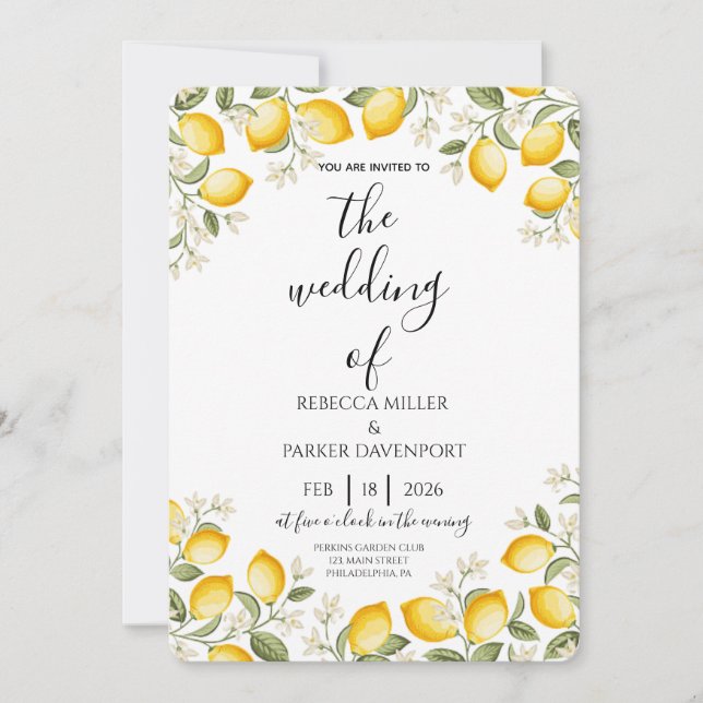 Convite de Casamento Romance do Pomar de Limão (Frente)