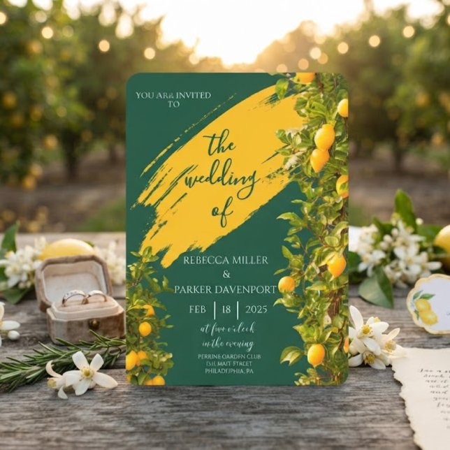 Convite de Casamento Romance do Pomar de Limão (Criador carregado)