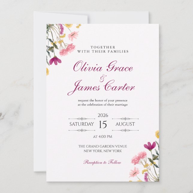 Convite de Casamento Romance Flor Silvestre | Flor (Frente)