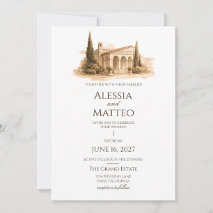 Convite de Casamento Romance Vila Toscana