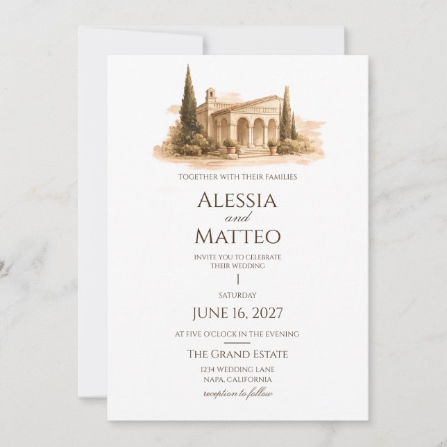 Convite de Casamento Romance Vila Toscana (Frente)