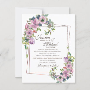 Convite de Casamento Romântico Bege Lavanda Moldur