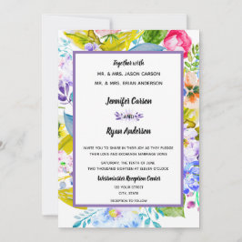 Convite de Casamento Romântico com Flores Roxas