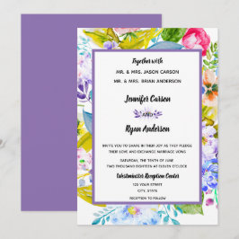 Convite de Casamento Romântico com Flores Roxas