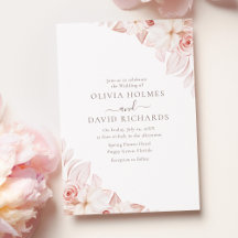 Convite de Casamento Romântico com Rosas Cor-de-ro