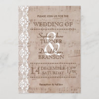 Convite de casamento Romântico de Música Vintage e